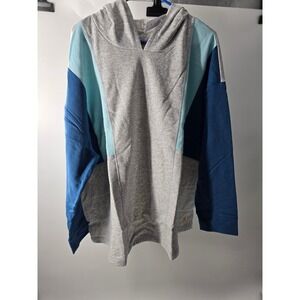 LIVI Women Plus Size 22/24 Colorblock Hoodie Grey Blue V-Neck Activewear NWT